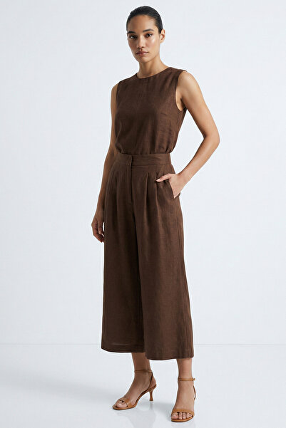 Exquise Λινό παντελόνι κυλότ με τσέπες και φερμουάρ, κανονική εφαρμογή