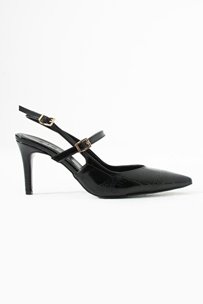 Sira Official Blair Black Croco Thin Heeled Shoes