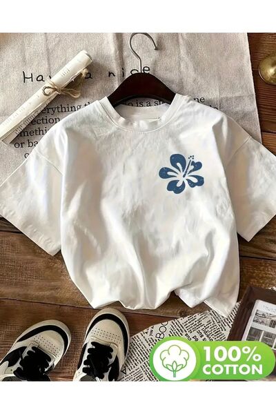 LELVANİ Μπλουζάκι με στάμπα με σχέδιο μπλε λουλουδιών KASIN