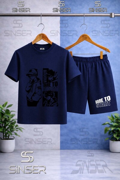 SS SİNSER Kids' Dare to Start Black Printed Crew Neck T-Shirt - Shorts Set