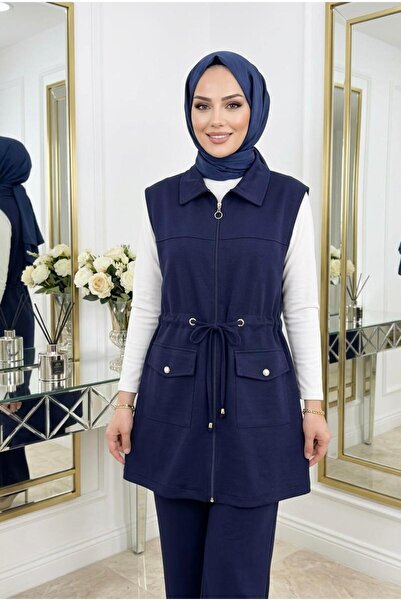 wishne Snap Fastener Pocket Detailed Seasonal Two-Piece Set - Tunic Vest Hija...