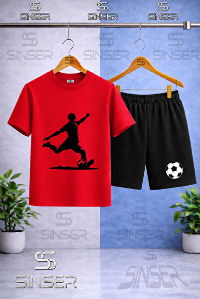 SS SİNSER تي شيرت للأطفال مطبوع عليه FUTBOLCU SUT ATAN SIYAZ ذو ياقة دائرية -...