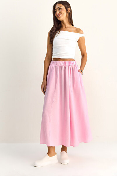 Bianco Lucci Women's Elastic Waist Pocket Detailed Flowy Maxi Skirt 7597 6028...