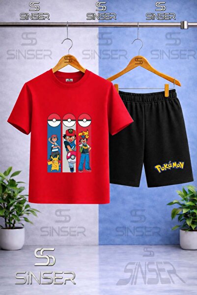 SS SİNSER Παιδικό μπλουζάκι POKEMON 3 SQUARE με στάμπα και σορτς - Σετ
