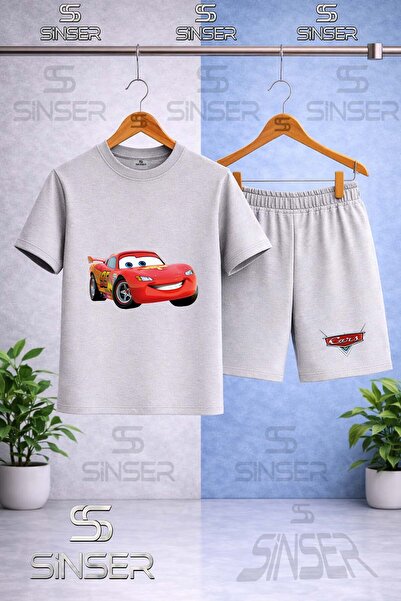 SS SİNSER Children's Simsek Macuin Plain Printed Crew Neck T-Shirt - Shorts Set