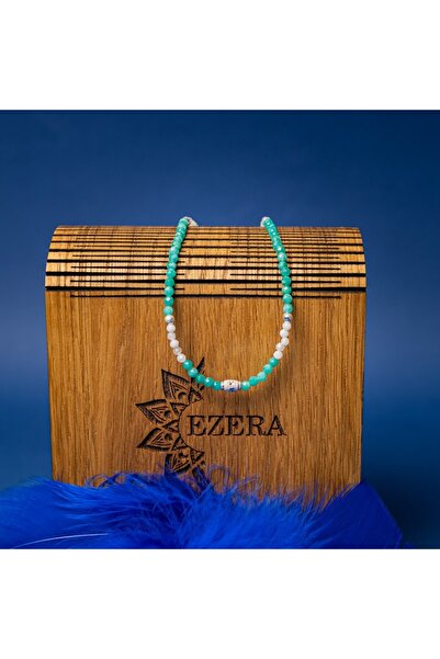 Ezera Κολιέ τσόκερ Anadi από ημιπολύτιμες πέτρες Αμαζονίτη και Φεγγαρόπετρας,...