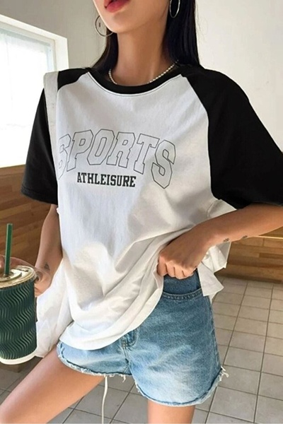 AEMİ Γυναικείο μπλουζάκι με μανίκια ρεγκλάν και oversize λαιμόκοψη