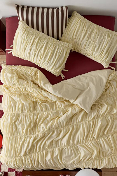 İQON Double Pleated Duvet Cover Set Ecru