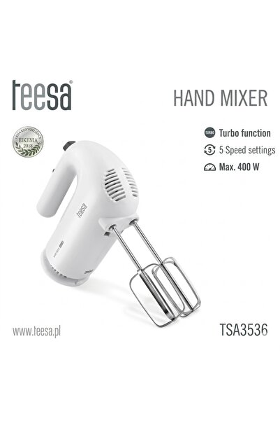 Teesa Μίξερ χειρός TSA3536, 400 W, 5 ταχύτητες, Λειτουργία Turbo, Λευκό