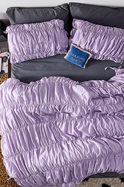 İQON Double Pleated Duvet Cover Set Lilac