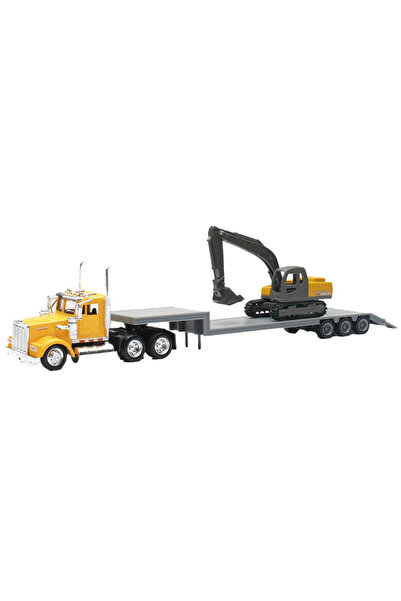 New Ray 1:43 Long Haul Kenworth Taşıyıcı Tır ve Ekskavatör - Sarı Tır