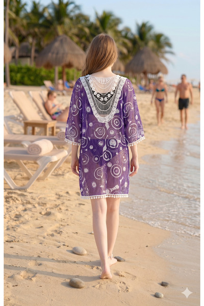 my cherie Πολύχρωμο φόρεμα παραλίας από τούλι με δαντέλα στην πλάτη και λεπτο...