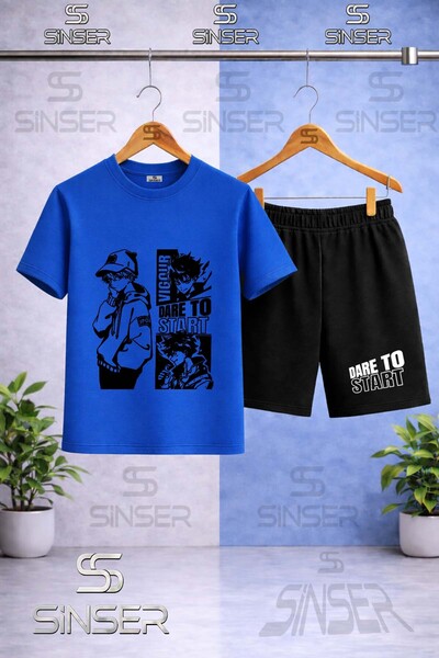 SS SİNSER Kids' Dare to Start Black Printed Crew Neck T-Shirt - Shorts Set