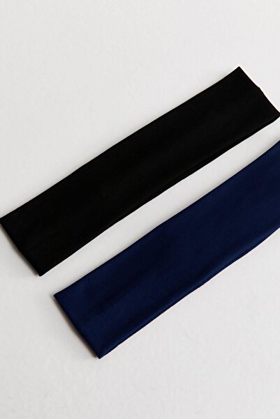 New Obsessions 2 bucăți bandă de păr din jerseu elastic negru-albastru marin