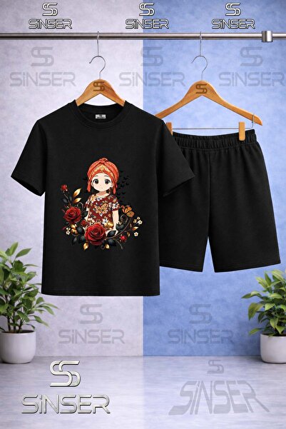 SS SİNSER Kids' Jyn Anime Girl Printed Crew Neck T-Shirt - Shorts Set