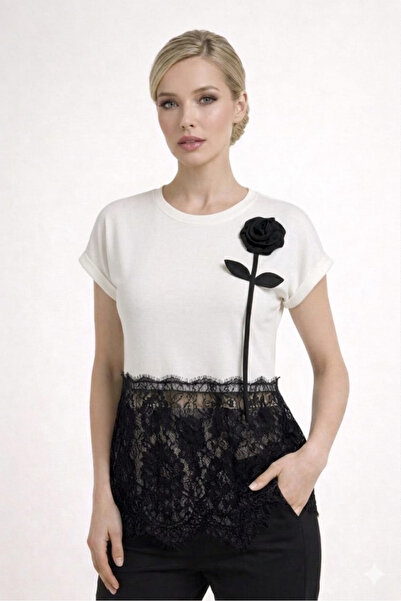 Nior Luxe Black Lace Detailed Stylish Blouse