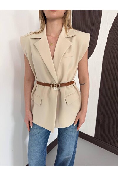 Ekim Store Γιλέκο μπλέιζερ με ζώνη, επένδυση και φαρδιά γραμμή