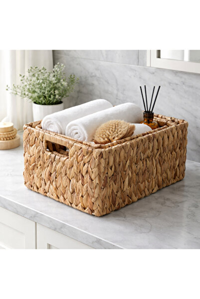 ALLEGRI Ορθογώνιο Σετ 3 τεμαχίων Χειροποίητο Πλεκτό Σετ Καλαθιών από Φυσική Ψ...