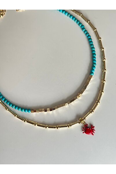 mibrillo Turquoise Bead Double Summer Necklace Trendy Necklace Set