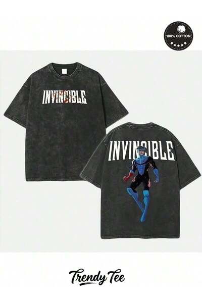 PENTHİLUS Erkek Yazlık Tişört | Anime Baskılı “INVINCIBLE” Yıkamalı Oversize ...
