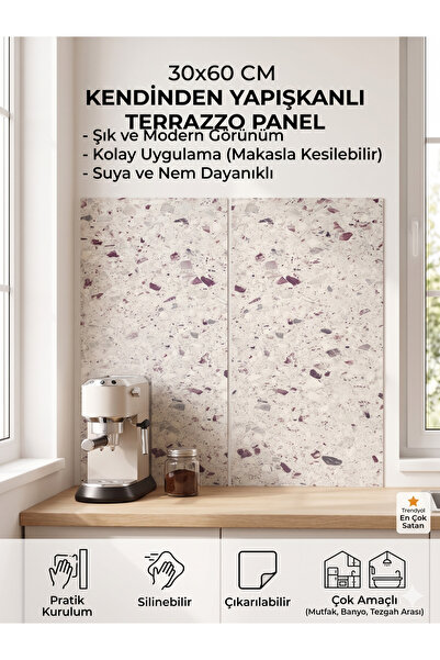 BMHOUSE 4'LÜ SET KENDİNDEN YAPIŞKANLI SERAMİK GÖRÜNÜMLÜ 30X60 DUVAR PANELİ