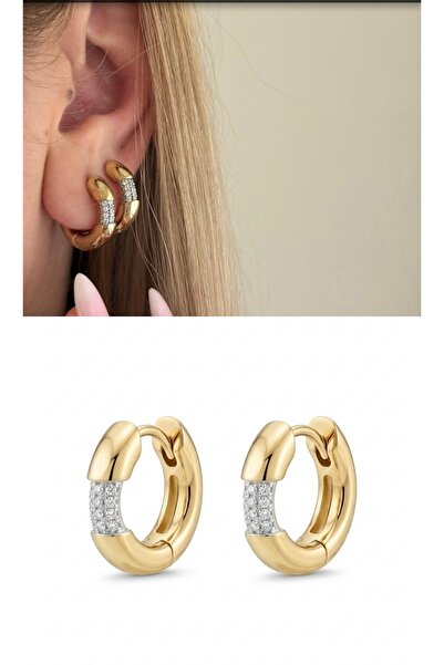 mibrillo Zircon Stone Detailed Hoop Earrings