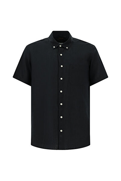 Abdullah Kiğılı Λινό πουκάμισο με κοντό μανίκι και κανονική εφαρμογή με κουμπιά