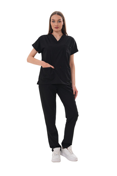 Jüniper En- Boy Likralı Siyah Scrubs Takım