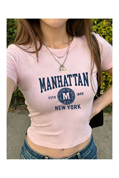 ZAVIXO ΓΥΝΑΙΚΕΙΟ Μπλουζάκι Crop με στάμπα Manhattan New York, σε στενή γραμμή...