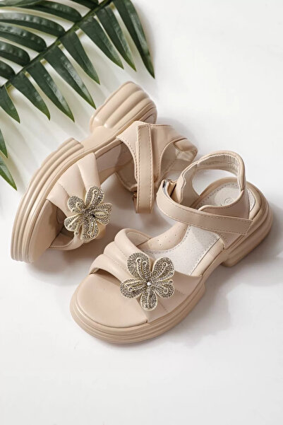 Zaira Μπεζ παιδικά σανδάλια από οικολογικό δέρμα Ελάρα # 24913 - 36