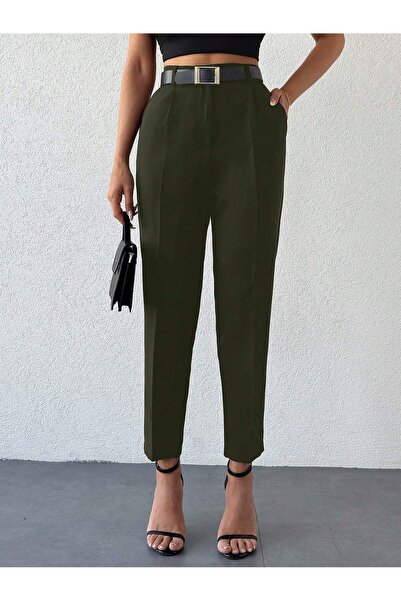 DUUE FASHİON Γυναικείο Χακί Χρώμα Παντελόνι Γραφείου - Υφασμάτινο Παντελόνι μ...