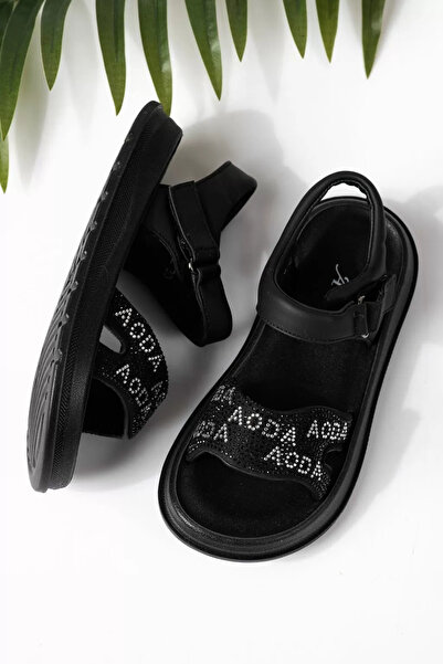 Zaira Sandale copii negre din piele ecologica Ivara #24926 - 30