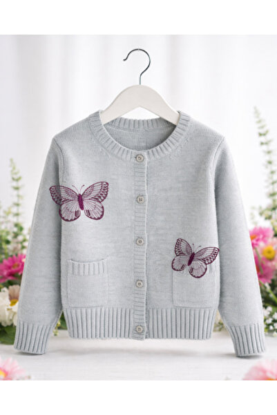 fustite cu luminite Μαλακό Γκρι Πουλόβερ με Αποσπώμενες Πεταλούδες Κυκλάμινου...
