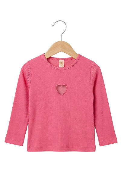 Le Mabelle Φούξια κοριτσίστικο μπλουζάκι με κέντημα καρδιάς και κορδόνια