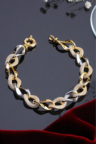 innuendo jewelery 925 Ayar Gümüş Altın Kaplama Zirkon Taşlı Hallow Bileklik