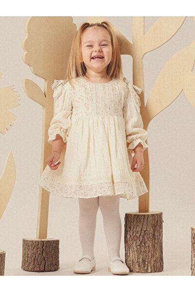Cherrys Bebek Lace Detailed Off-The-Shoulder Baby Dress