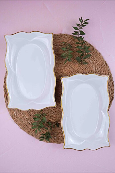 Hilamingo Home 2'li Beyaz Yaldızlı Lale Sunumluk Kayık 24x15cm