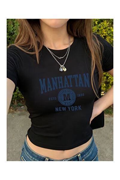 ZAVIXO ΓΥΝΑΙΚΕΙΟ Μπλουζάκι Crop με στάμπα Manhattan New York, σε στενή γραμμή...