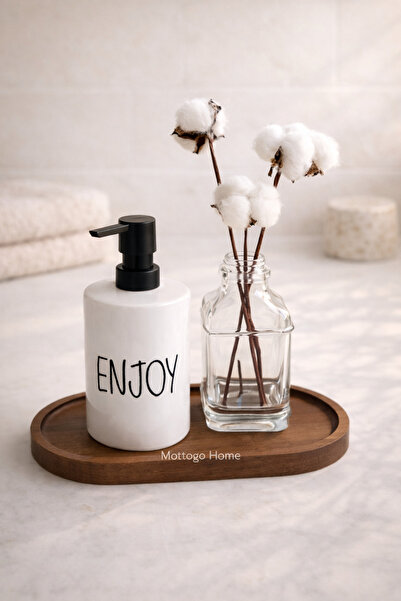 Mottogo Κεραμικός διανομέας υγρού σαπουνιού και γυάλινη βάση, βαμβακερό σετ λ...