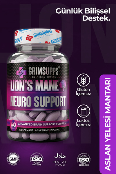 Grimsupps Lion’s Mane Neuro Support – L-Theanine & Piperine 60 Tablet