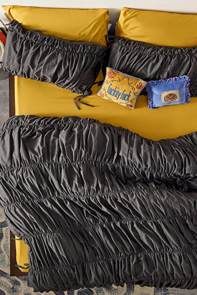 İQON Double Pleated Duvet Cover Set Anthracite