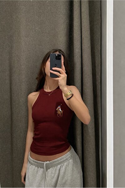 Hira Clothing Women's Teddy Bear Left Chest Printed Ribbed Crew Neck Long Tan...