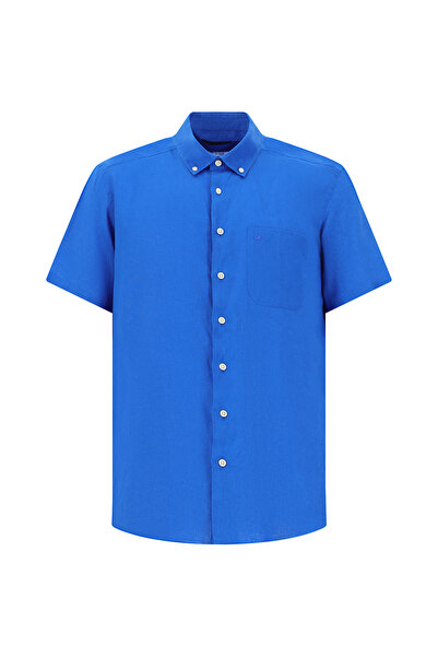 Abdullah Kiğılı Λινό πουκάμισο με κοντό μανίκι και κανονική εφαρμογή με κουμπιά