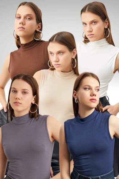 Bipantolon Γυναικείο Σετ 5 Οικονομικών Αμάνικων Μπλουζών Λευκό Κρεμ Καφέ Γκρι...