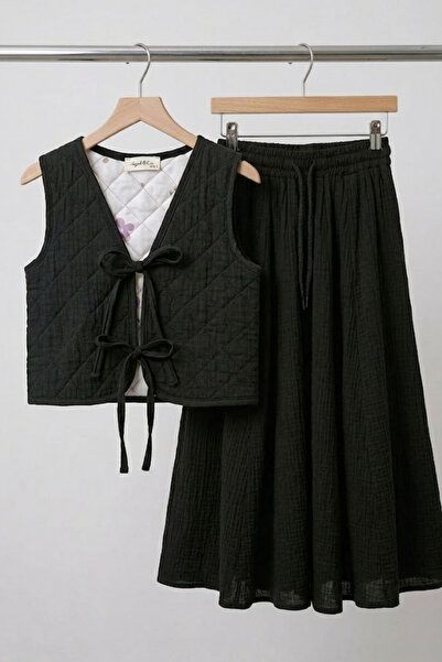 Angel&Co. Girls Clothing Μαύρο κοριτσίστικο γιλέκο μουσελίνας με καπιτονέ και...