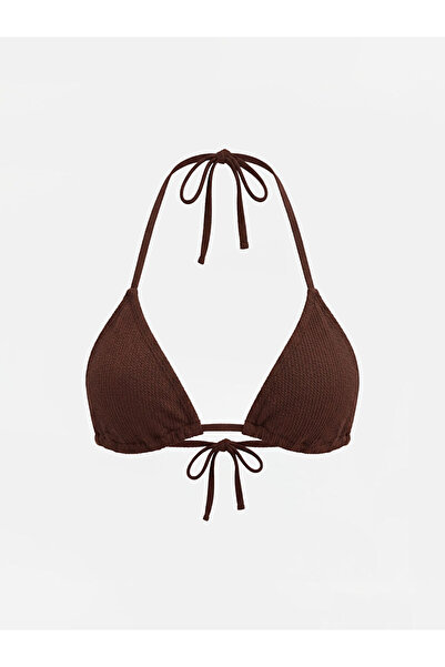 LC Waikiki Kahverengi Çıkarılabilir Pedli Boyundan Bağlamalı Kadın Bikini Üst