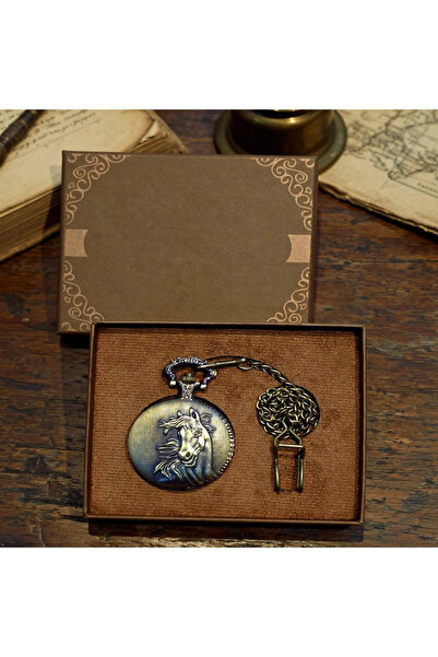 Store At Tasarımlı Kutulu Köstekli Cep Saati Zincirli Metal Vintage Antik Saat
