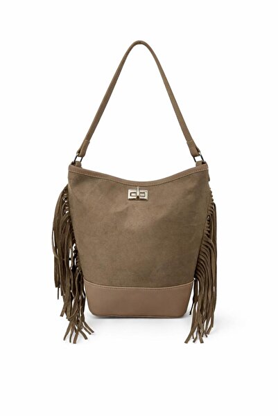 Nexora Collection Γυναικεία τσάντα ώμου με λεπτομέρεια από σουέντ και φούντα