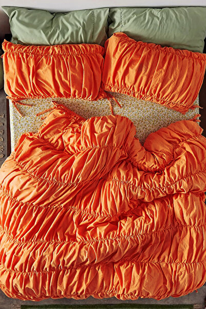 İQON Double Pleated Duvet Cover Set Orange