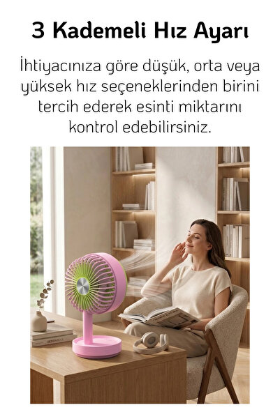 Teknoloji Gelsin El Fanı Masaüstü Vantilatör Soğutucu Teleskopik 3 Kademe Type-C Hızlı Şarj Mini Soğutucu